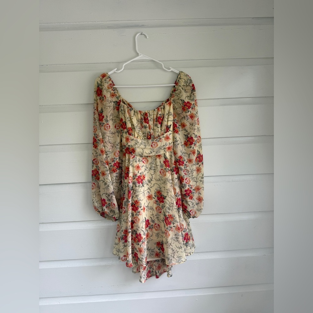 Floral Mini Dress with Red and Cream Accents